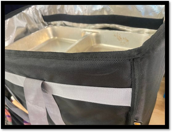 Smaller group orders or finger food orders could see a hand carry sealed warmer transport device