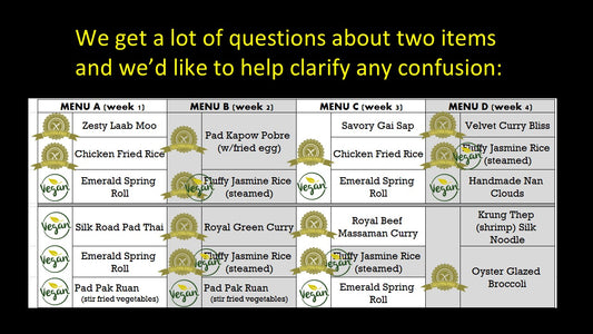 Our menu showing 'Vegan and Gluten Free' choices